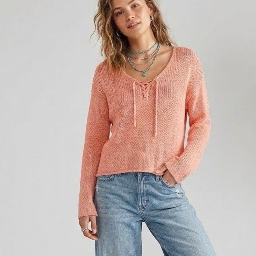 Old Navy Sweater Womens Large Knit Lace Up V Neck Long Sleeve Chunky Bohemian